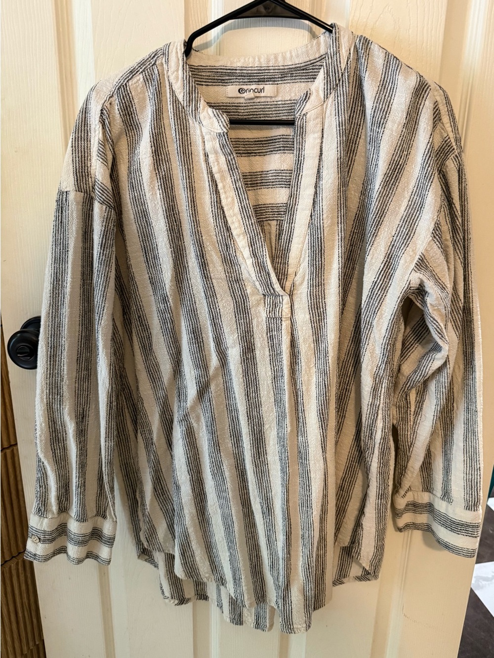 Rip Curl Cream and Black Striped Knit Top